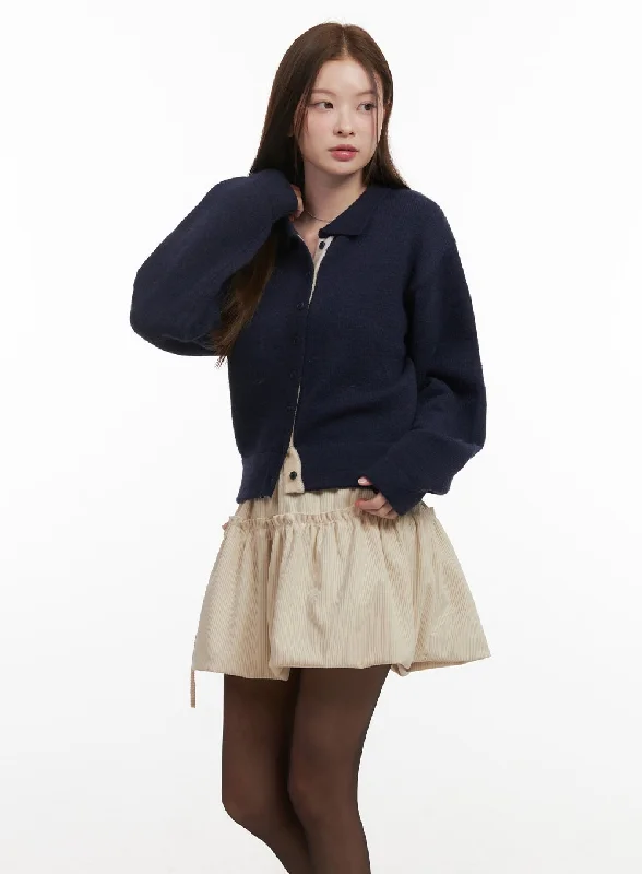 Solid Knit Buttoned Sweater OD418 Casual Women's Loose - fitting