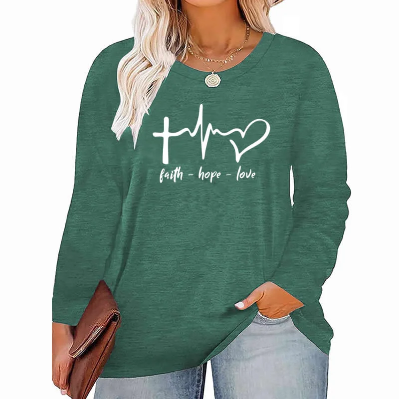 faith Hope Love pattern Plus Size Women's Top Autumn X-Large-5X-Large woman clothes y2k t shirt oversized long sleeve tshirt Bold Women's Animal Print faith Hope Love pattern Plus Size Women's Top Autumn X-Large-5X-Large woman clothes y2k t shirt oversized long sleeve tshirt Bold Women's Animal Print