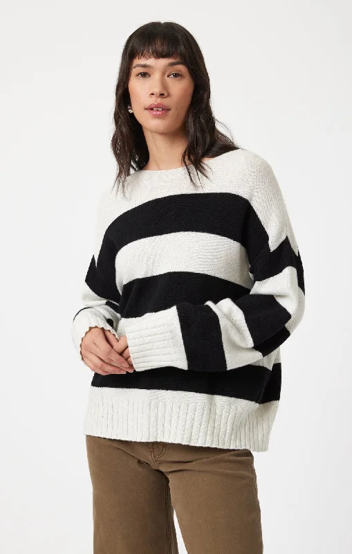 BOAT NECK SWEATER IN BLACK STRIPE Modern Women's 