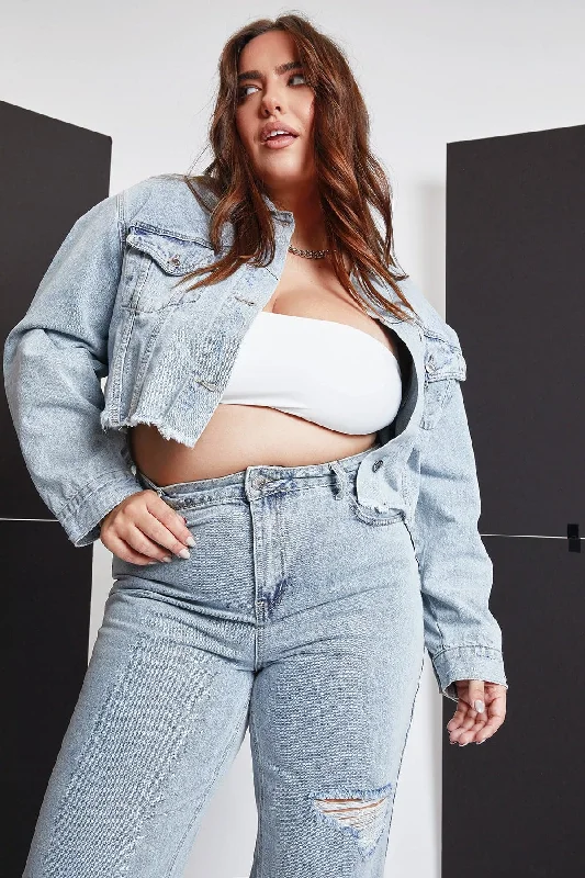 Women's Plus Cropped Denim Jacket Sleek Women's Metallic