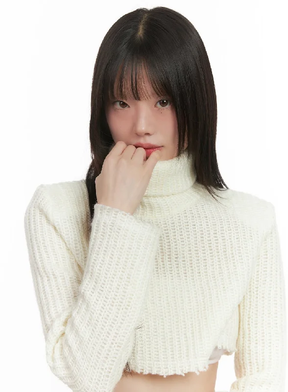 Turtle Neck Cropped Sweater CD426 Dapper Women's Bow - adorned