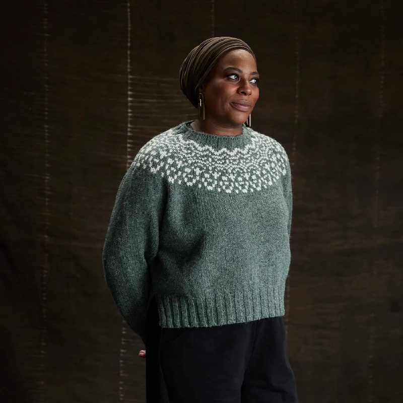 Cropped Isle Womens Sweater - Heritage Wool - Seafoam Refined Women's Classic 
