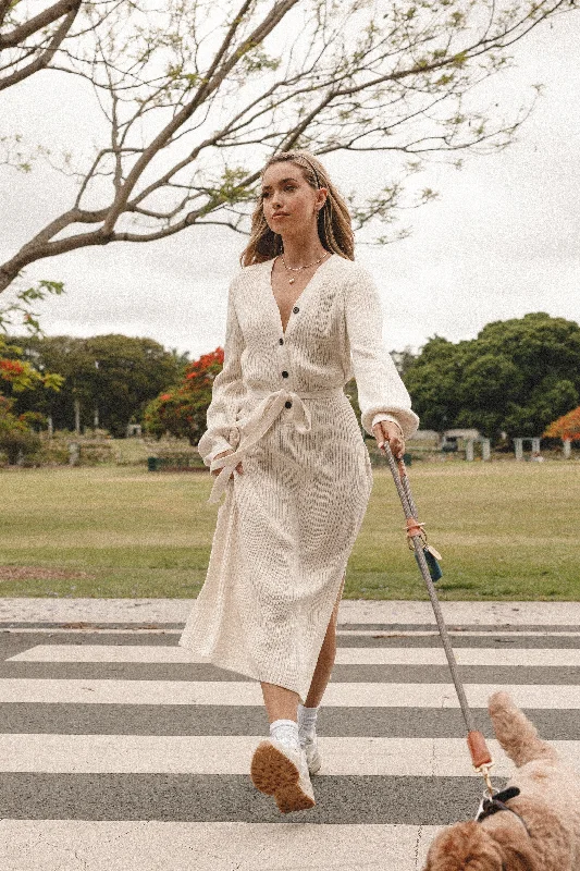 Jasper Long Sleeve Midi Dress - Cream Earthy Women's Hemp - based
