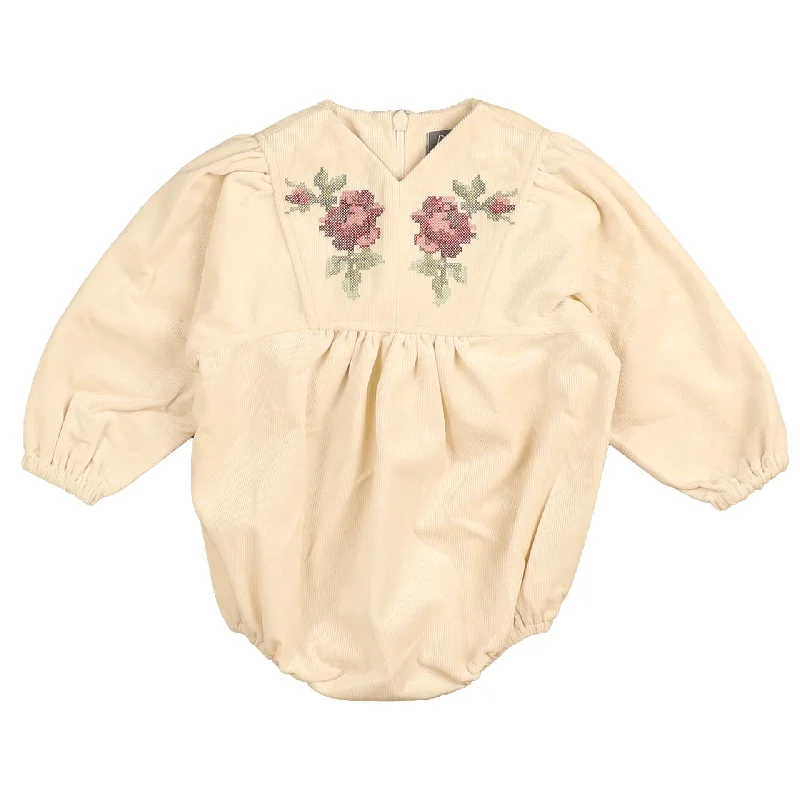 Belati Cream Cord Cross Stitch Embroidered Detail Romper (BBB329) Artistic Women's Avant - 