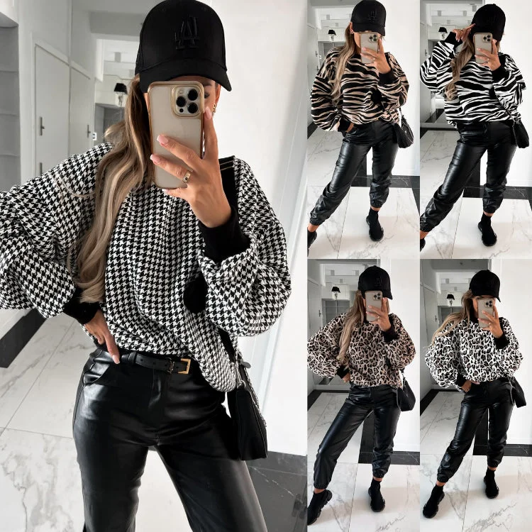 Women Hoodies 2023 Autumn Winter Retro Sweatshirts Female Casual Long Sleeve Top Leopard Plaid Zebra Sweatshirt Hoodies Hip Women's Urban Women Hoodies 2023 Autumn Winter Retro Sweatshirts Female Casual Long Sleeve Top Leopard Plaid Zebra Sweatshirt Hoodies Hip Women's Urban