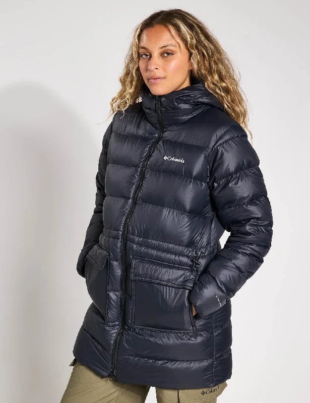 Harmony Falls Hooded Mid Down Jacket - Black Classic Women's Tweed