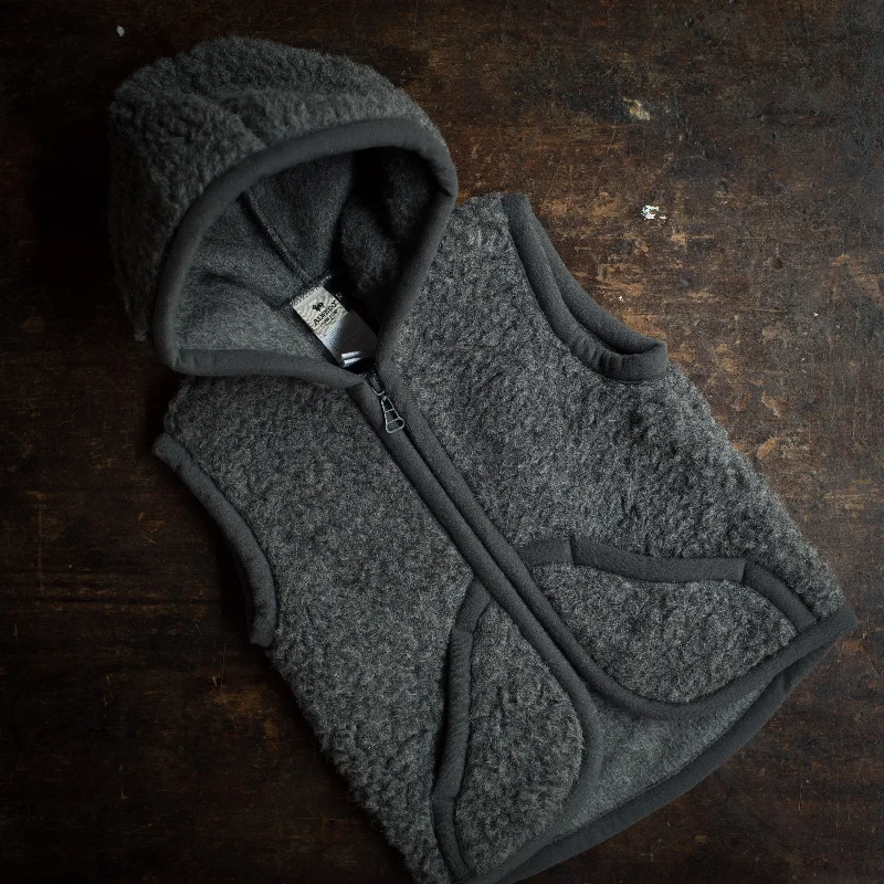 Wool Teddy Fleece Hooded Zip Vest - Slate Relaxed Women's Beachy