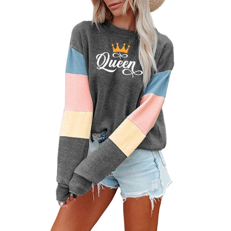 Patchwork Fashion Women Sweatshirt Casual Long Sleeve Pullover Queen Print Crewneck Women logo hoodie Sweatshirt Practical Women's Multi - Patchwork Fashion Women Sweatshirt Casual Long Sleeve Pullover Queen Print Crewneck Women logo hoodie Sweatshirt Practical Women's Multi -