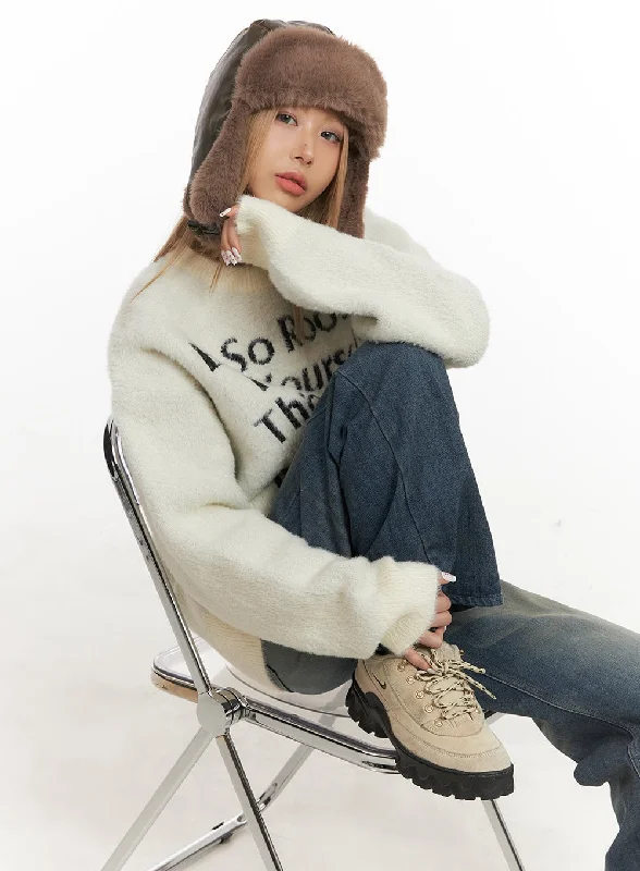 Fuzzy Graphic Oversized Sweater CJ508 Classic Women's Tweed