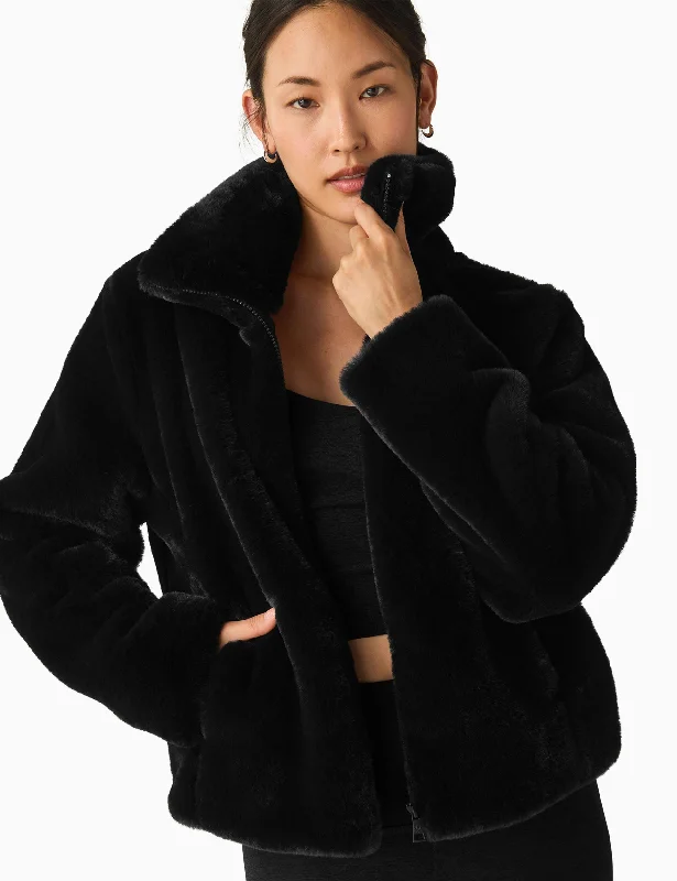 Faux Fur Jacket - Black Unique Women's Upcycled