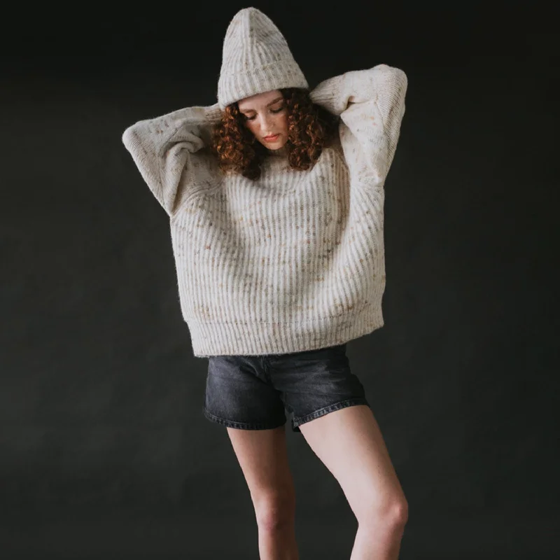 Womens Alpaca/Cotton Blewog Pullover - Moss Speckle Trendy Women's Oversized