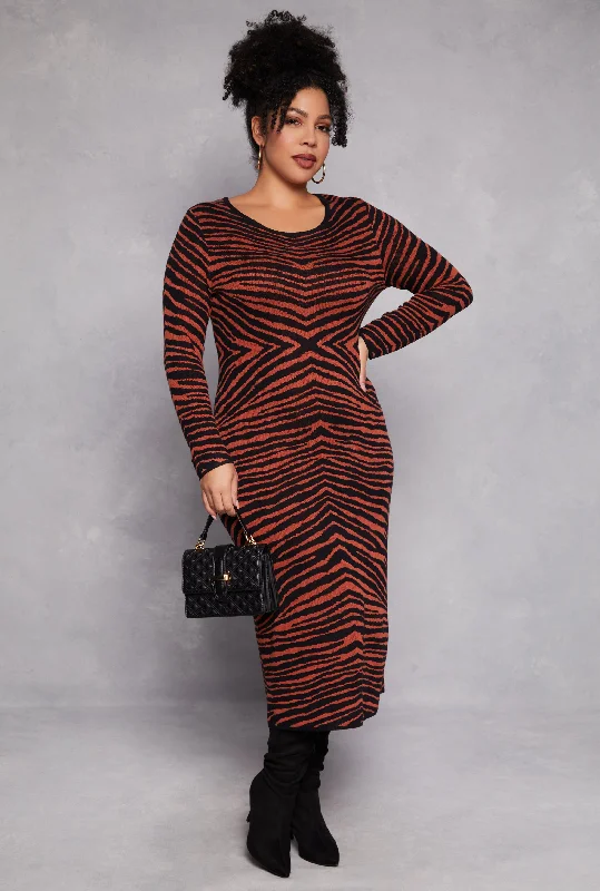 Plus Size Almost Famous Zebra Print Sweater Dress British Gentlewoman Style