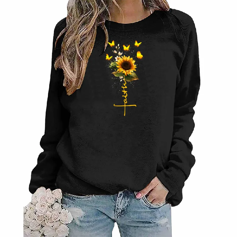 vintage anime plain pullover oversized hoodie Sunflower faith women hoodies custom logo puff print y2k crewneck sweatshirt performance