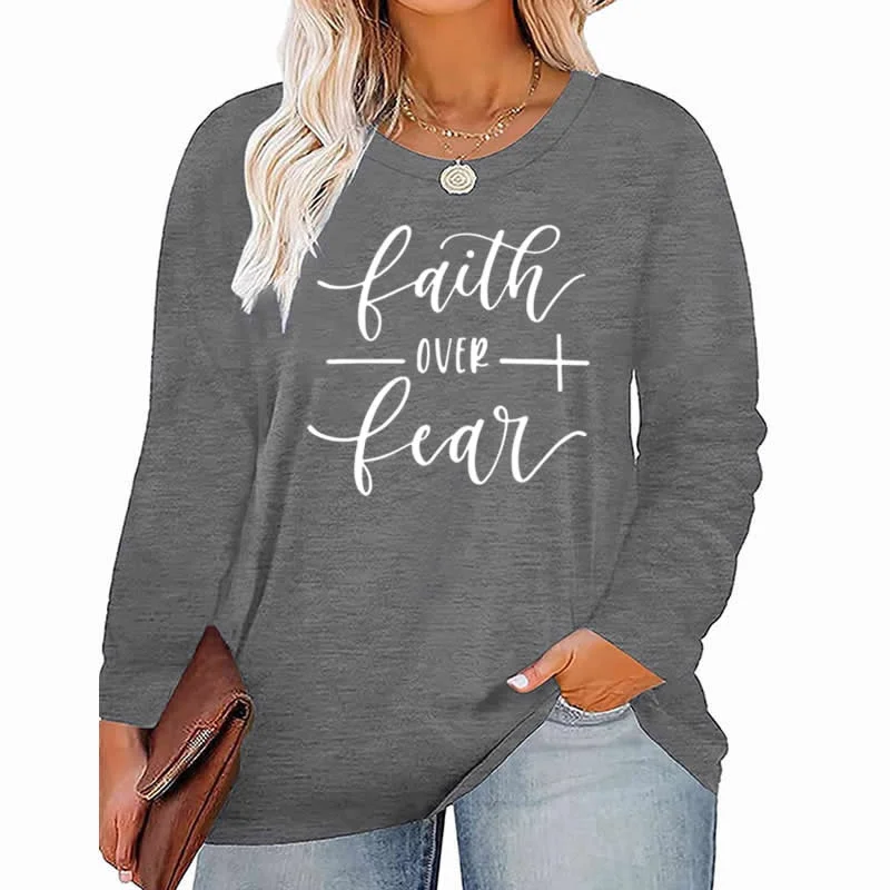 faith Hope Love pattern Plus Size Women's Top Autumn X-Large-5X-Large woman clothes y2k t shirt oversized long sleeve tshirt Hip Women's Urban