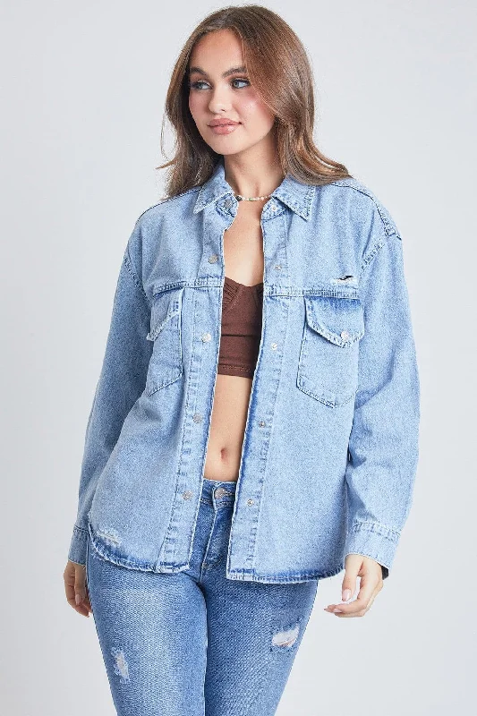 Women's Long Sleeve Denim Oversized Shacket Feminine Women's Style 
