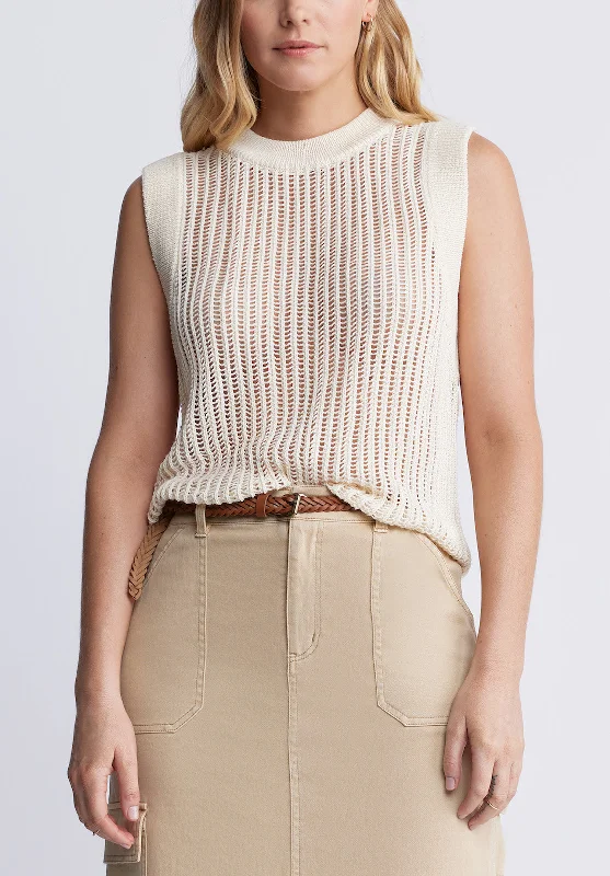 Syden Women’s Openwork Knit Tank Top in Off-White - SW0060P Country