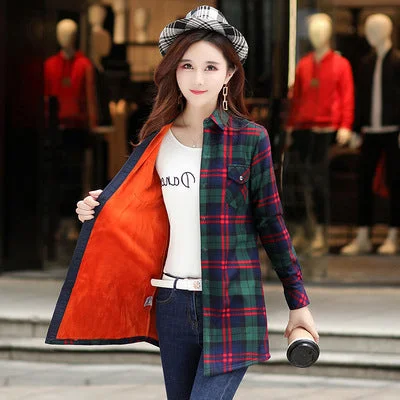Velvet Thick Warm Women's Plaid Shirt Female Long Sleeve Tops M-5XL Winter Fleece Casual Check Blouse Autumn Clothes T18620Y Geometric Velvet Thick Warm Women's Plaid Shirt Female Long Sleeve Tops M-5XL Winter Fleece Casual Check Blouse Autumn Clothes T18620Y Geometric