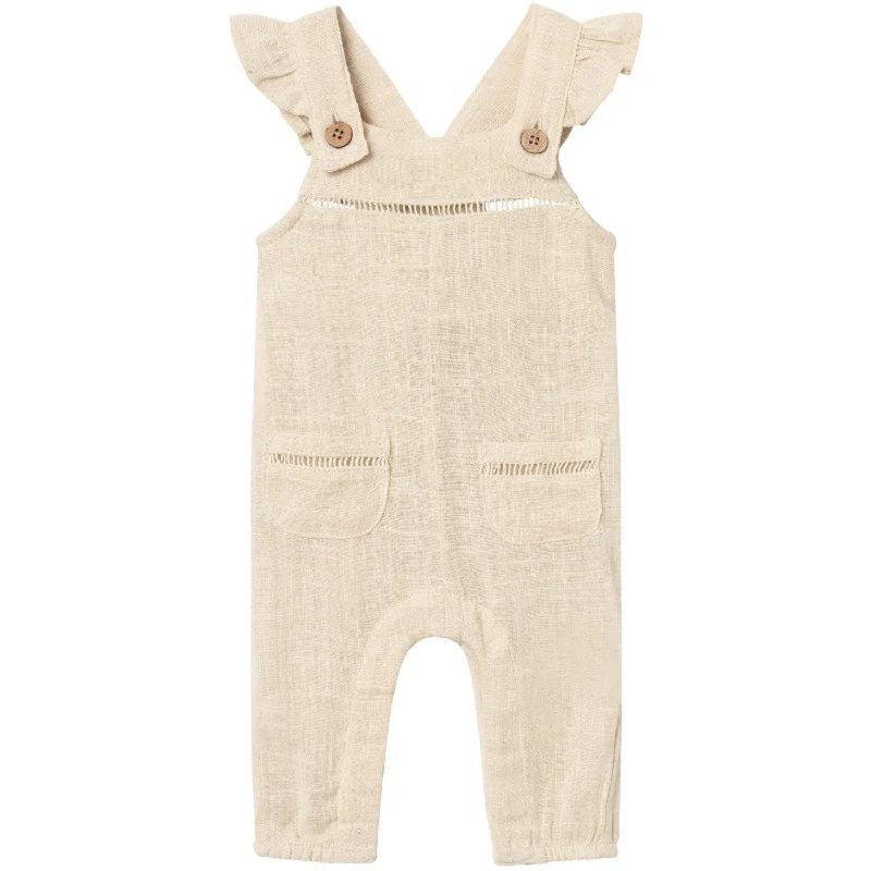 Lil'Atelier Bleached Sand Halla Loose Overall Dapper Women's Bow - adorned