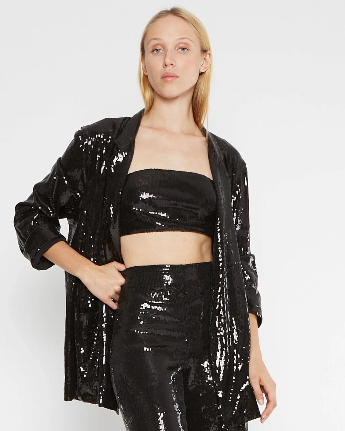 Ripley Rader Black Sequin Oversized Blazer French