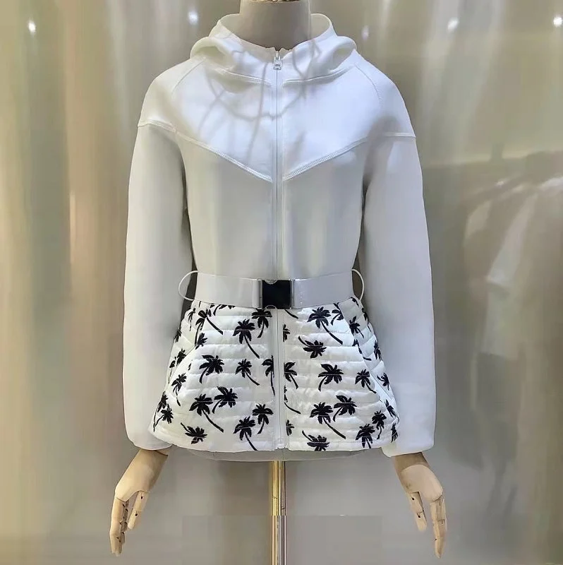Top Quality Women's Coat 2022 Autumn Winter Coat Ladies Hooded Vintage Floral Prints Deco Long Sleeve White Blue Coat Outerwear Sporty Women's Tennis Top Quality Women's Coat 2022 Autumn Winter Coat Ladies Hooded Vintage Floral Prints Deco Long Sleeve White Blue Coat Outerwear Sporty Women's Tennis
