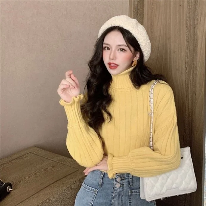 knitted top turtleneck pullover women's autumn and winter loose bf idle style design sense niche Minimalist Women's Casual
