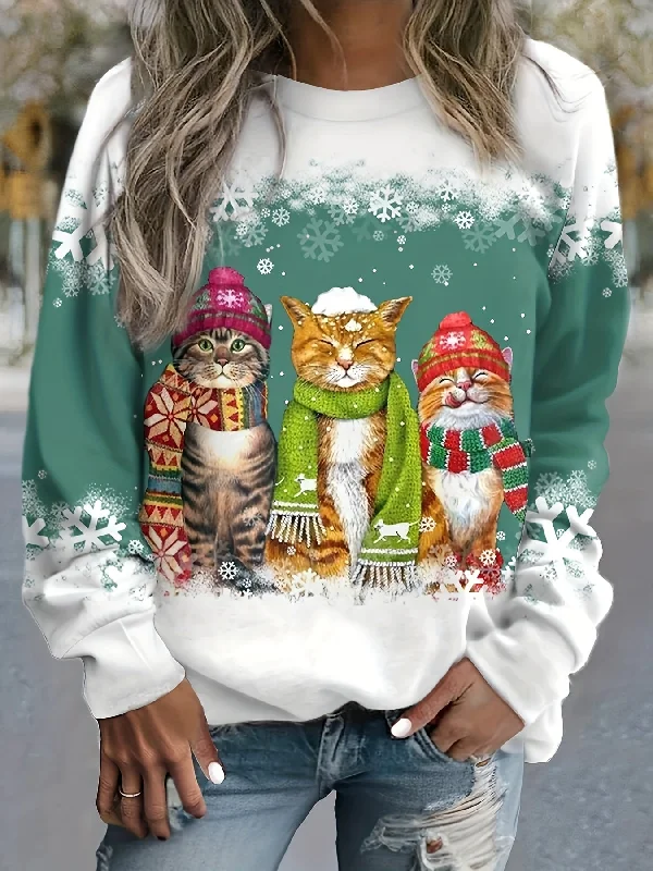 Aurora™ Christmas Cat Sweater Casual Women's Japanese 