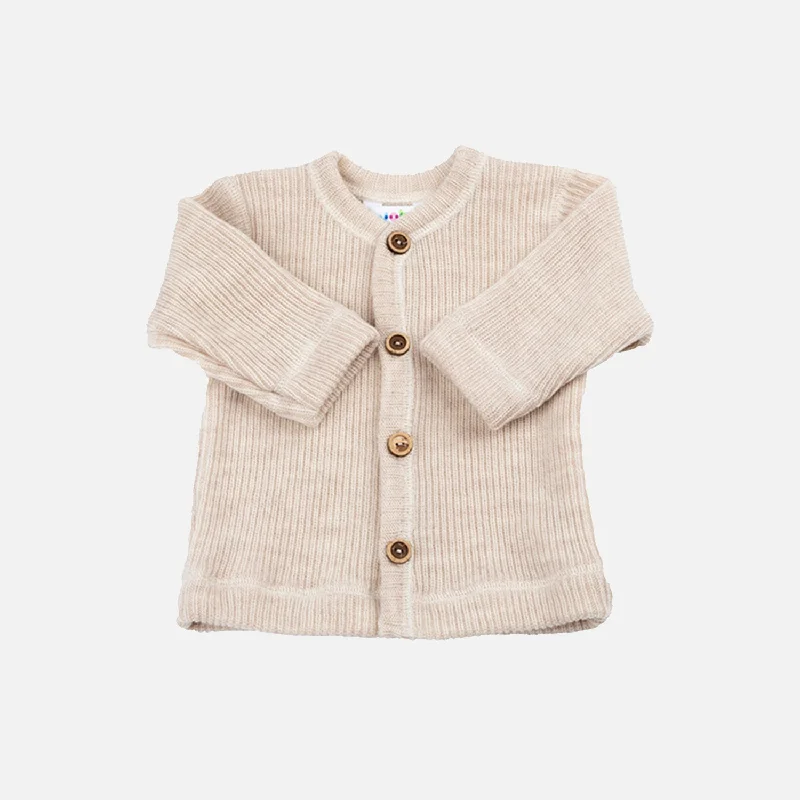 Baby & Kids Merino Wool Heavy Rib Cardigan - Oatmeal Monochromatic All - in - one