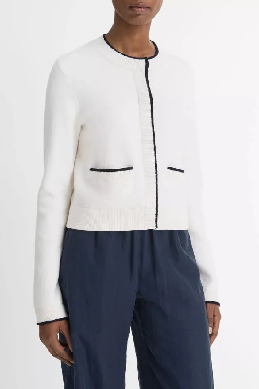 VINCE Contrast-Tipped Wool-Blend Snap Cardigan Relaxed Women's Beachy