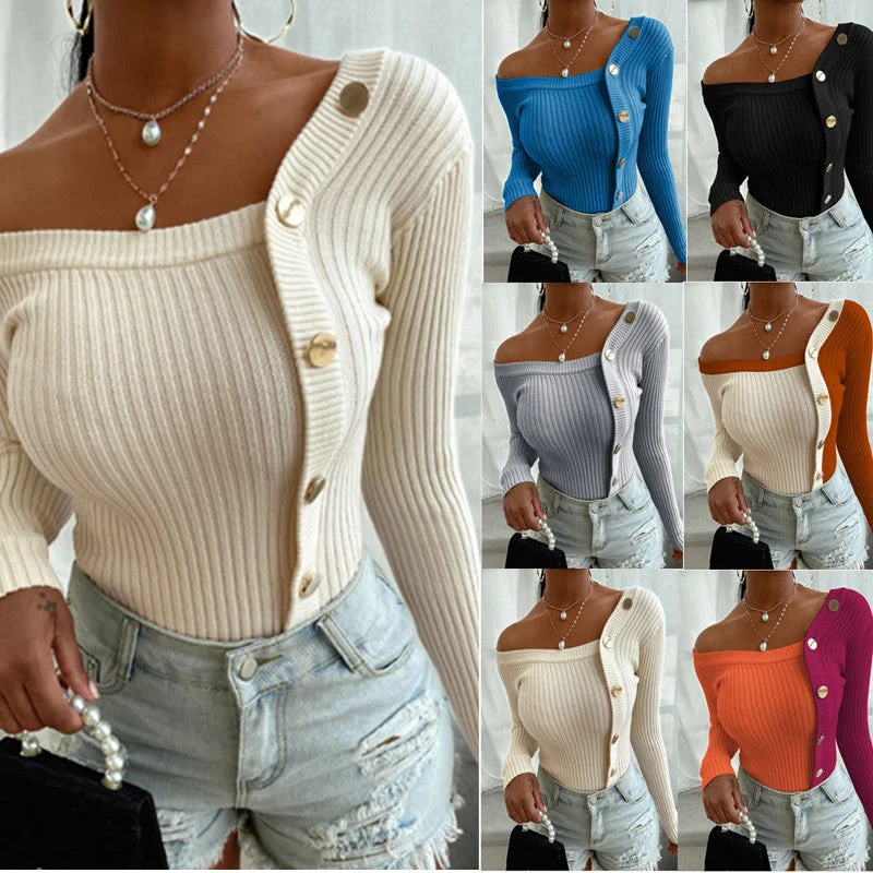 Wholesale Autumn And Winter New Fashion Stitching Button Threaded Top Women'S Clothing Business Wholesale Autumn And Winter New Fashion Stitching Button Threaded Top Women'S Clothing Business
