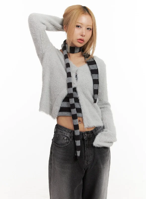Buttoned Soft-Knit Crop Cardigan CJ507 Feminine Women's Style 