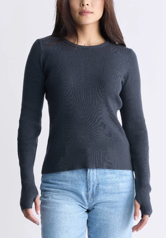 Zoella Women's Close-Fit Ribbed Sweater Top, Raven Grey - SW0098F Feminine Women's Soft Zoella Women's Close-Fit Ribbed Sweater Top, Raven Grey - SW0098F Feminine Women's Soft