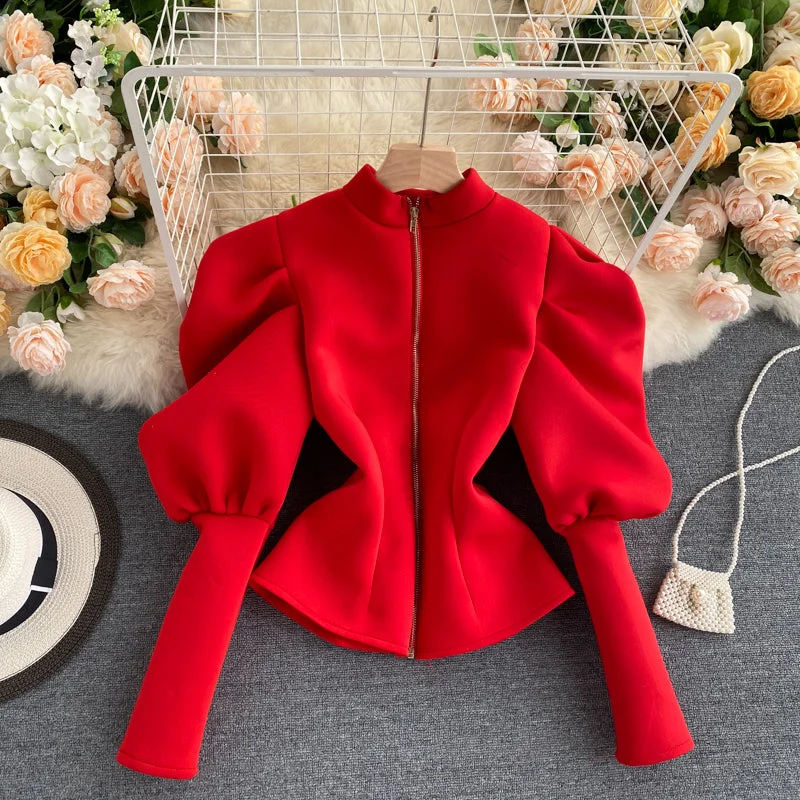 Spring Autumn New Temperament Stand-up Collar Shirt Winter Slim Long sleeve Puff Sleeve Top Fashion Shirt Women's Edgy Women's Punk Spring Autumn New Temperament Stand-up Collar Shirt Winter Slim Long sleeve Puff Sleeve Top Fashion Shirt Women's Edgy Women's Punk