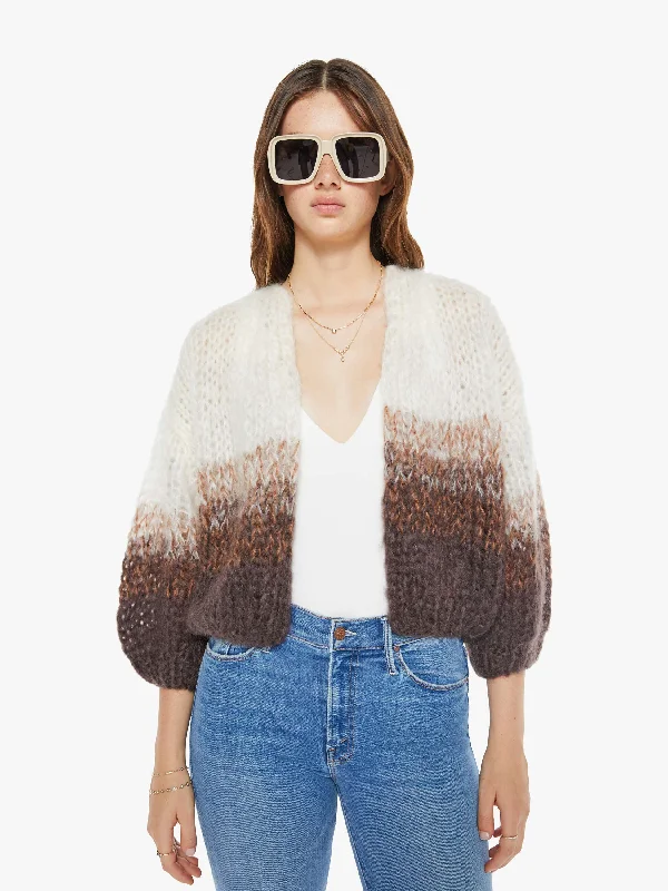 Maiami Mohair Bomber Cardigan - Brown Creme Edgy Women's Punk