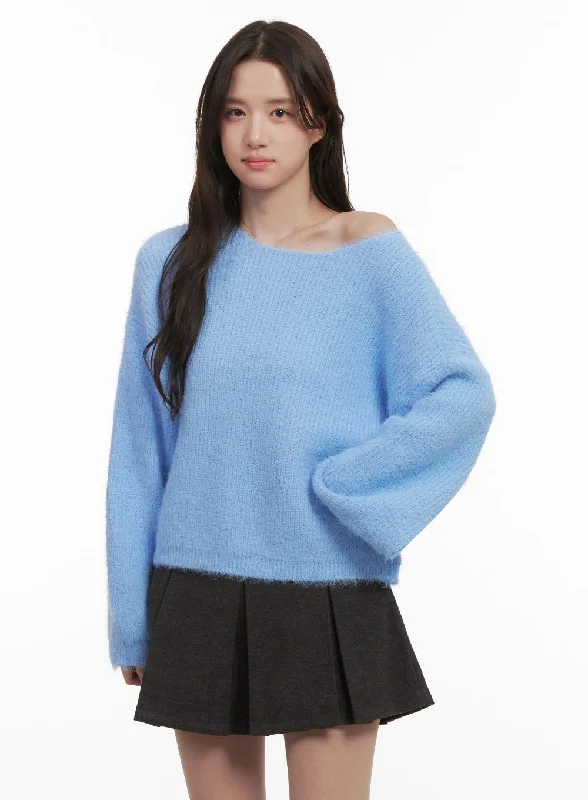 Cozy Boat-Neck Oversized Sweater IJ510 Edgy Women's Punk