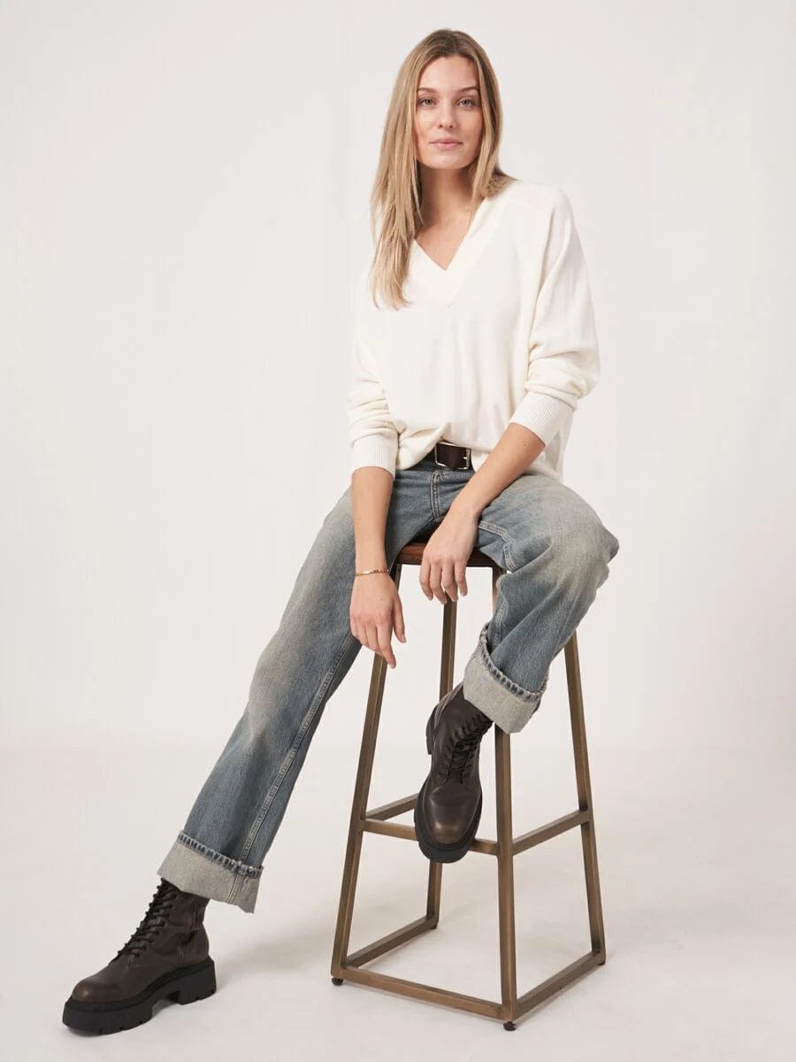 Repeat Merino Wool V-Neck Sweater Polished Women's Silk