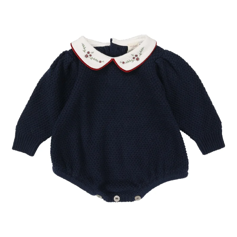Analogie By Lil Legs Girls Knit Romper Navy Sporty Women's Athleisure 