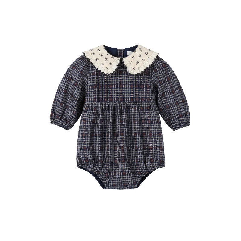 Nou Nelle Plaid Romper with Floral Collar Sharp Women's Italian
