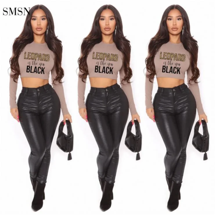 OSINA Best Design Autumn Long Sleeve Letter Print Back Bandage Rib Knit Sexy Crop Top T Shirt Women Hip Women's Retro OSINA Best Design Autumn Long Sleeve Letter Print Back Bandage Rib Knit Sexy Crop Top T Shirt Women Hip Women's Retro