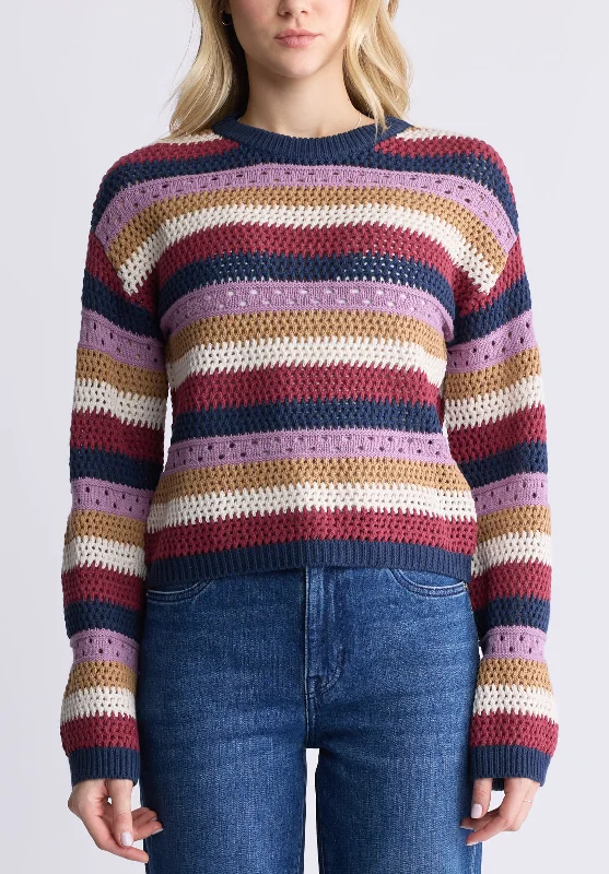 Wrenlee Women's Striped Openwork Knit Sweater, Beaujolais - SW0074F Dapper Women's Bow - adorned Wrenlee Women's Striped Openwork Knit Sweater, Beaujolais - SW0074F Dapper Women's Bow - adorned
