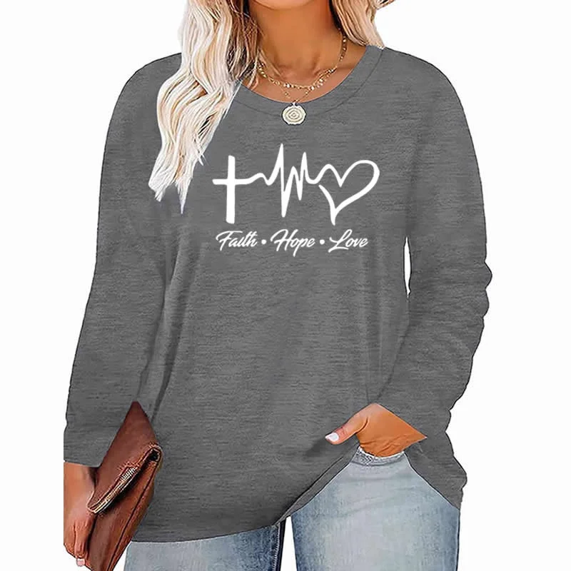 faith Hope Love pattern Plus Size Women's Top Autumn X-Large-5X-Large woman clothes y2k t shirt oversized long sleeve tshirt Laid - back Women's Vibe faith Hope Love pattern Plus Size Women's Top Autumn X-Large-5X-Large woman clothes y2k t shirt oversized long sleeve tshirt Laid - back Women's Vibe