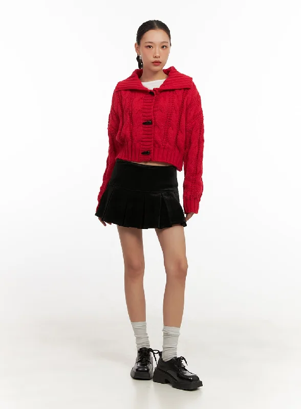 Cable Knit Collar Crop Cardigan CD410 Cozy Women's Sherpa - lined