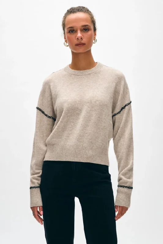 WHITE + WARREN Cashmere Blanket Stitch Crewneck Monochromatic All - in - one