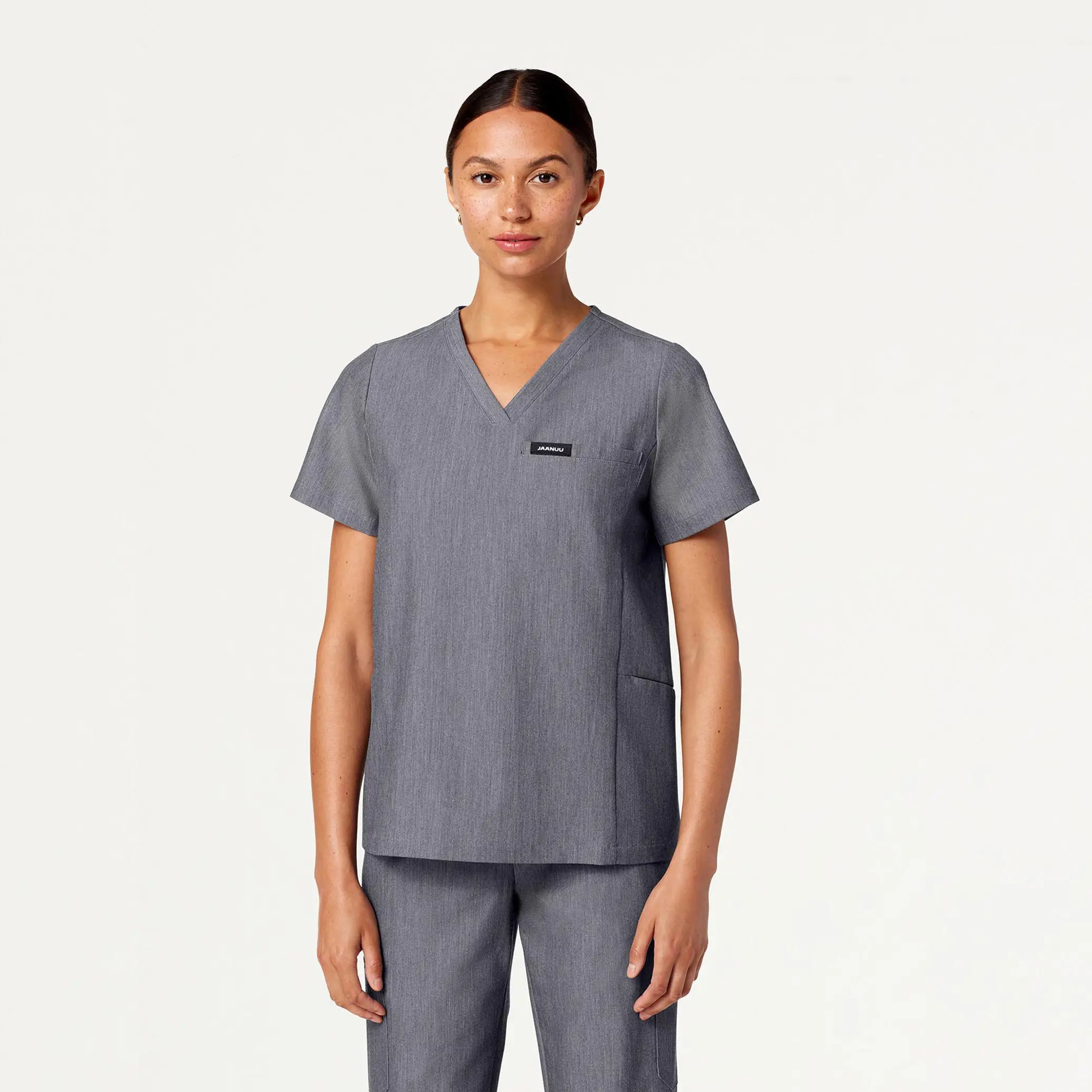 Jaanuu Women's Magna 3-Pocket Scrub Top - Heather Gray Youthful Women's Anime - inspired Jaanuu Women's Magna 3-Pocket Scrub Top - Heather Gray Youthful Women's Anime - inspired