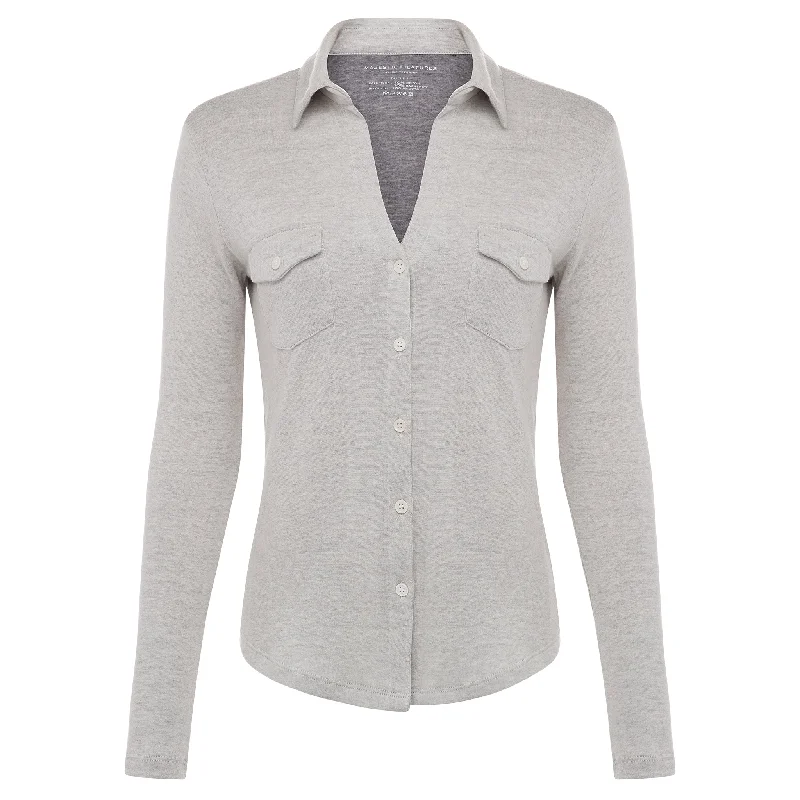 Cotton Cashmere Button Down Shirt - Light Grey Sustainable Organic