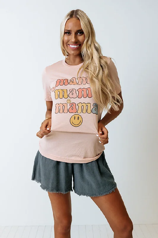 Smiley Mama Graphic Tee In Peach Stylish Women's Neon