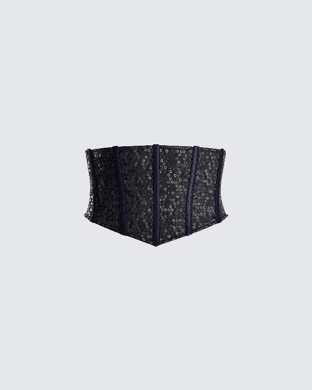 Lerata Black Sequin Corset Top Refined Women's 