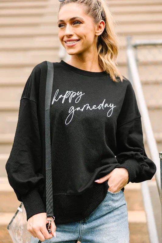 Happy Gameday Black Embroidered Pullover Compression