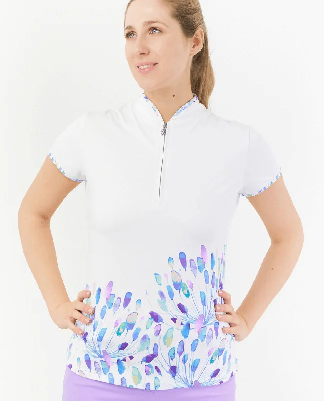 SIZE S - PURE GOLF Aria Cap Sleeve Zip Top 035 Opal Wish British Gentlewoman Style