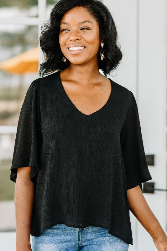 We're Here For You Black Ruffle Sleeve Top Refined Women's Classic 