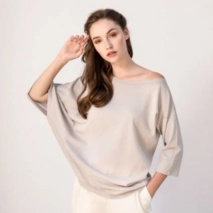 Asymmetrical Sleeve Knit Blouse Earthy Women's 